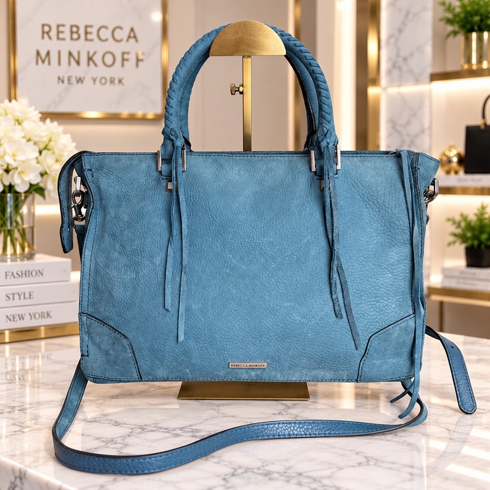 Rebecca Minkoff Regan Satchel Blue Leather Suede Tassel Handbag